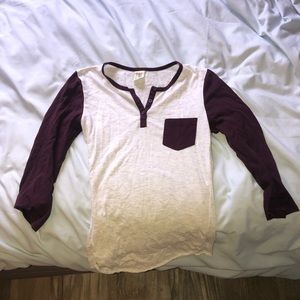 Womens long sleeve T-shirt maroon & whiteish-grey